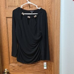 Thalia Sodi Black Top with Embellished Neckline